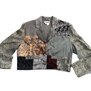 VTG Surya M BOHO Patchwork Cropped Jacket Mixed Media Beaded Embroidered 184B